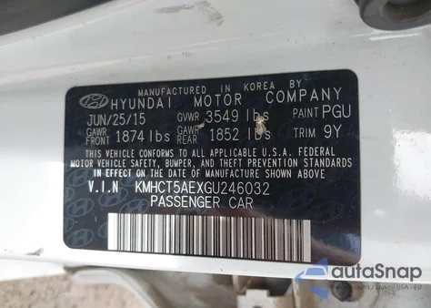 2016 Hyundai Accent Se z USA, uszkodzony, nr VIN KMHCT5AEXGU246032